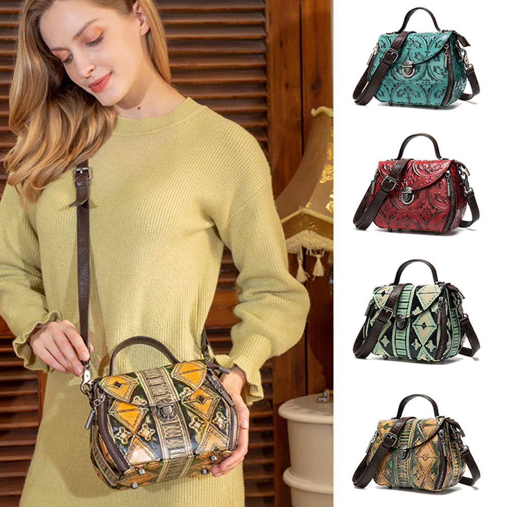 Women's embossed leather shoulder bag