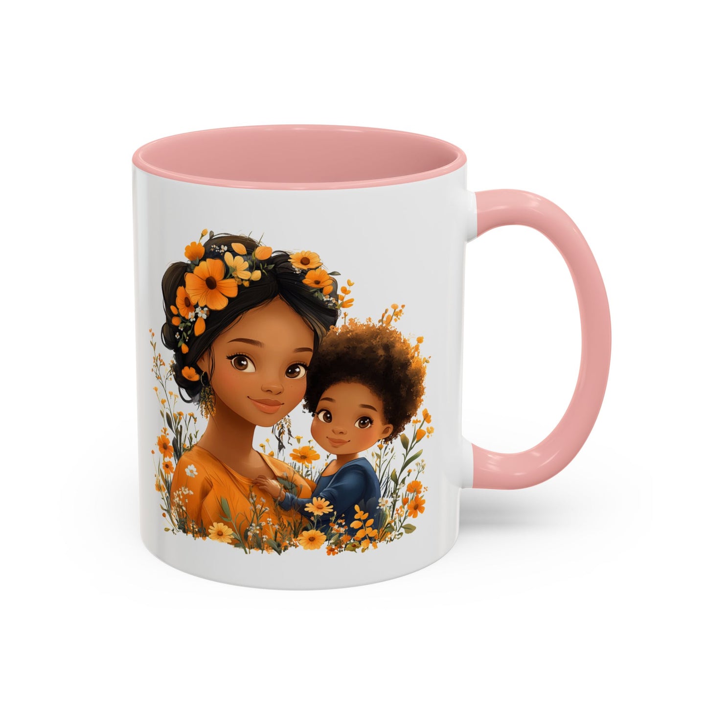 Floral Family Accent Coffee Mug - Mother's Day Gift, Cute Mug for Kids, Floral Design, Spring Decor, Family Bonding