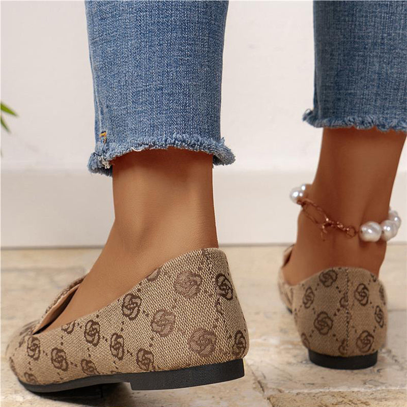 Rose Print Flats Shoes Fashion Casual Pointed Toe Canvas Loafers Lazy Shoes For Women Store Hive UNIjuntos