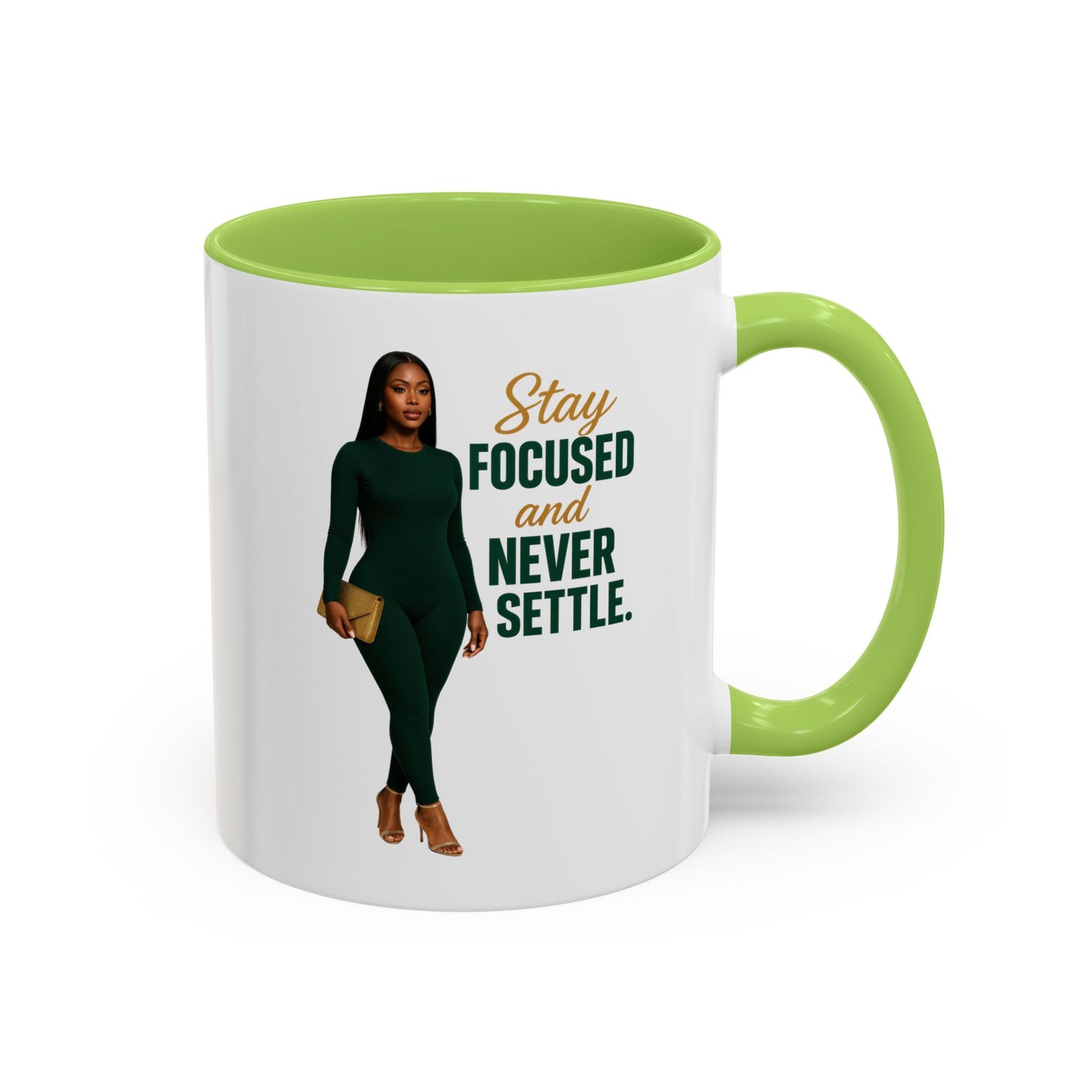 Motivational Accent Coffee Mug - Stay Focused and Never Settle | Inspirational Gift, Coffee Lover, Office Decor, Home Kitchen