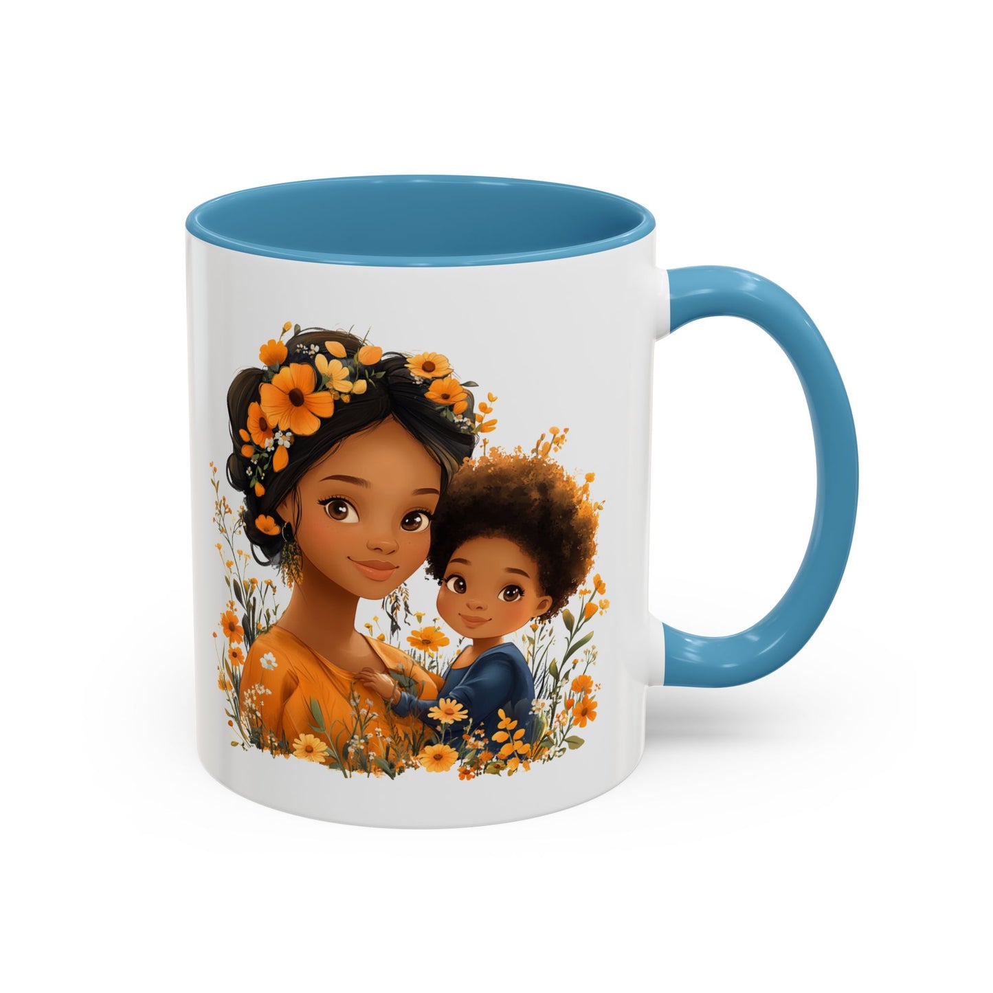 Floral Family Accent Coffee Mug - Mother's Day Gift, Cute Mug for Kids, Floral Design, Spring Decor, Family Bonding