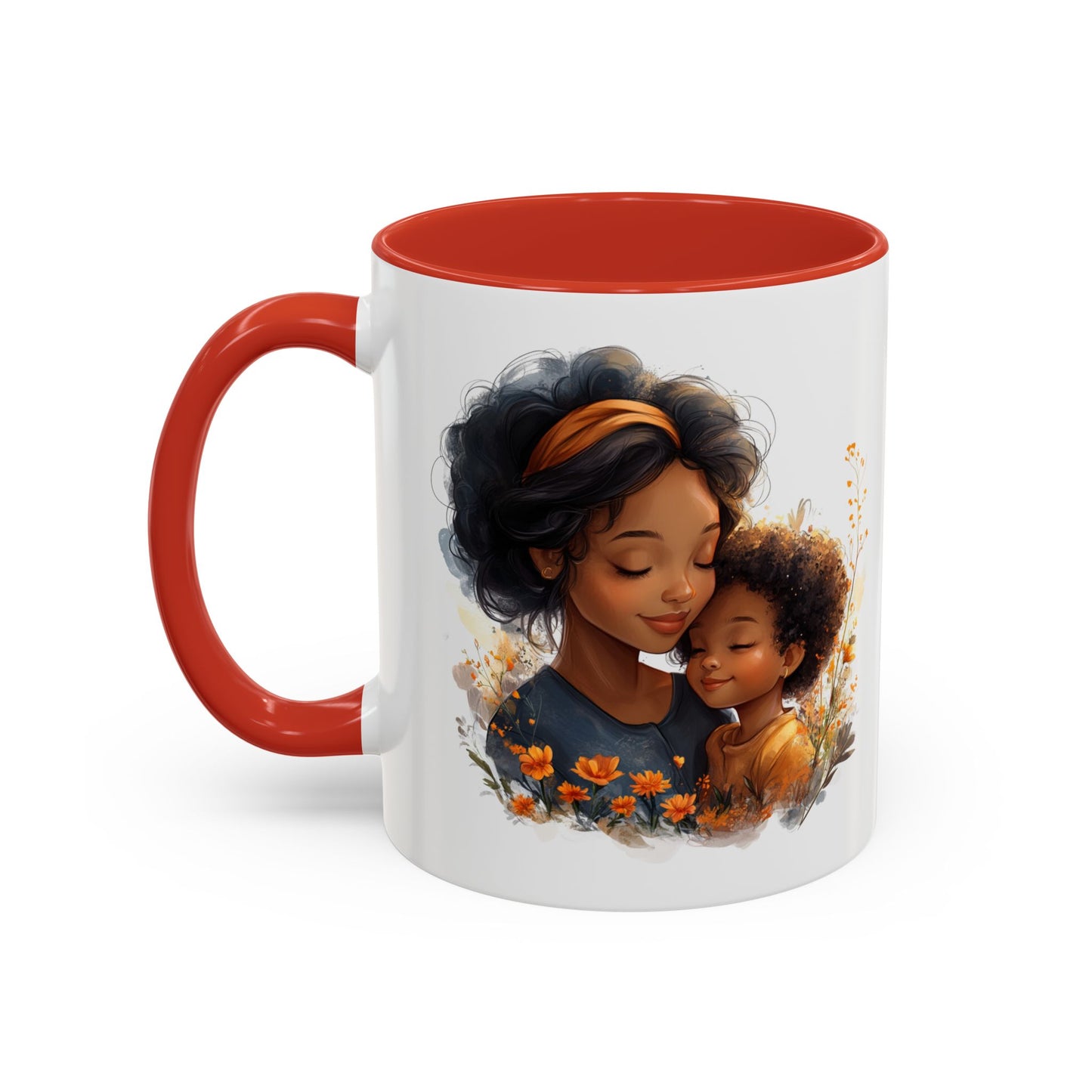 Vibrant Floral Mama & Child Coffee Mug, Black Handle Tea Cup, Perfect Gift for Moms, Cute Nursery Décor, Inspirational Homeware
