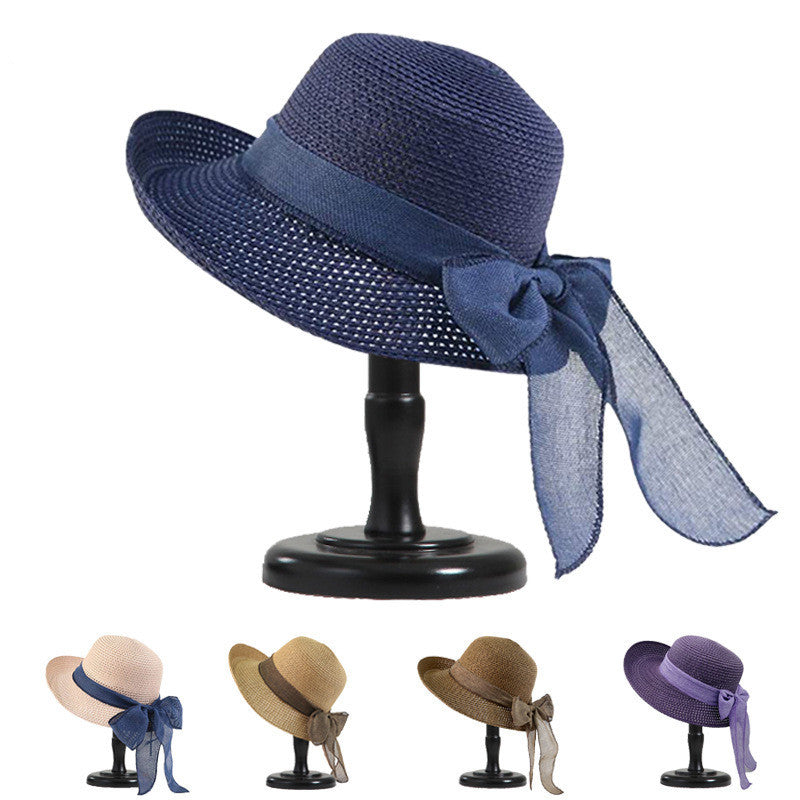 Fashion Bow Knot Beach Sun Hat Women's Foldable Basin Hat