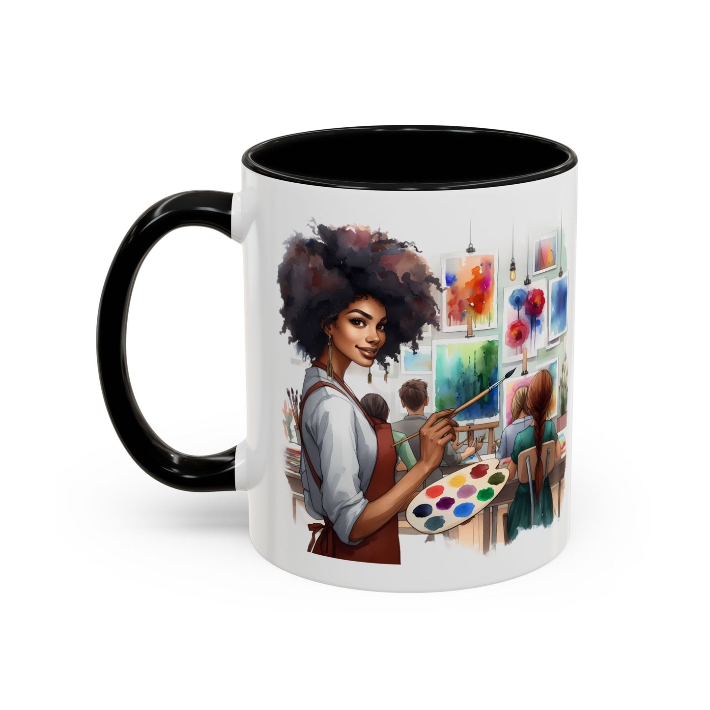 Artistic Creative Coffee Mug for Artists, Unique Mug Gift, Black Handle Ceramic Cup, Inspirational Art Lover Drinkware, Paint Palette Design