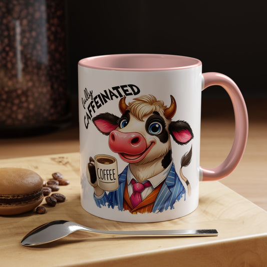 Caffeinated Cow Mug, Cute Animal Coffee Cup, Farmhouse Kitchen Gift, Fun Ceramic Mug for Coffee Lovers, Unique Drinkware for Holidays