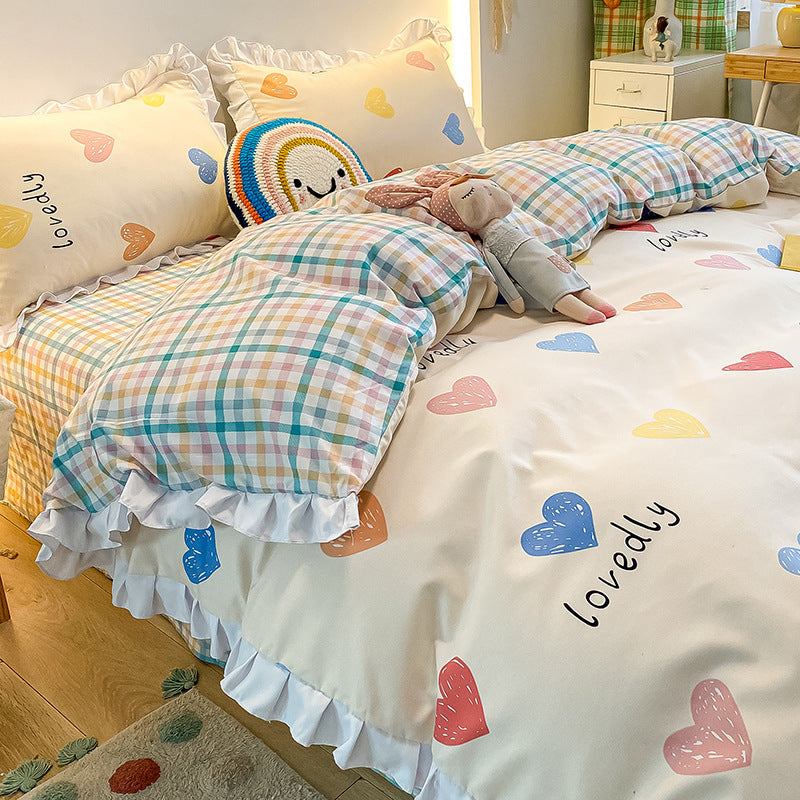 Princesse Style Quatre-pièce Lit Feuille Housse de couette Fille de Coeur Lit Couverture D'été Trois-pièce Costume
