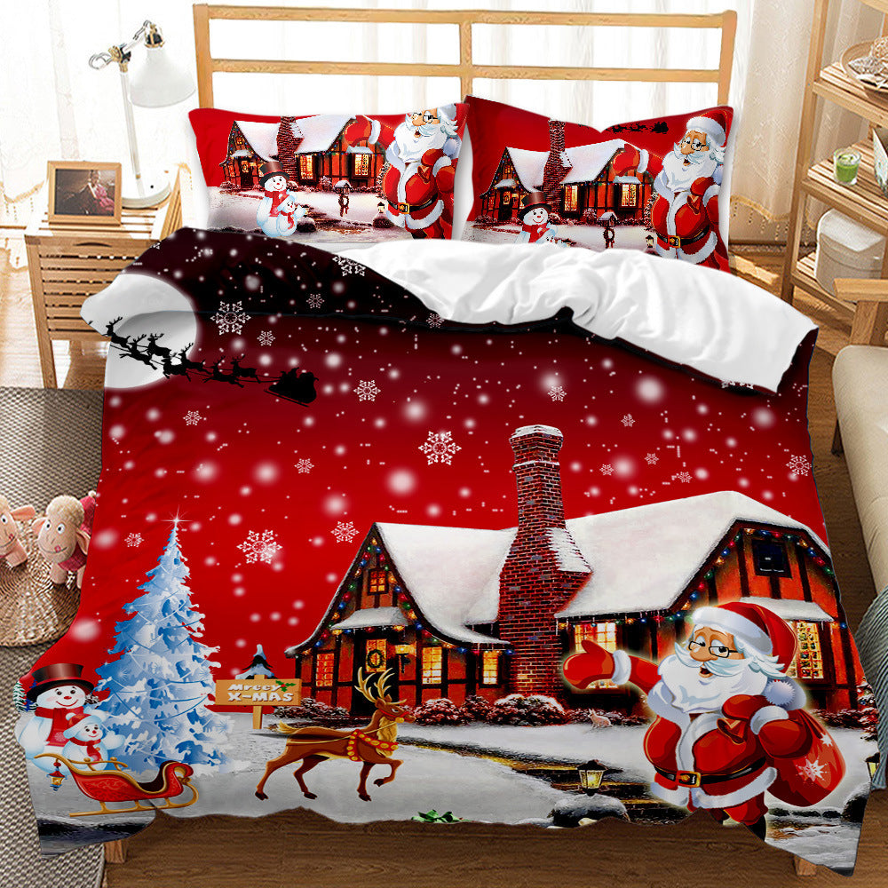 Red Christmas 3D Digital Print Ground Bedding Three-piece Set