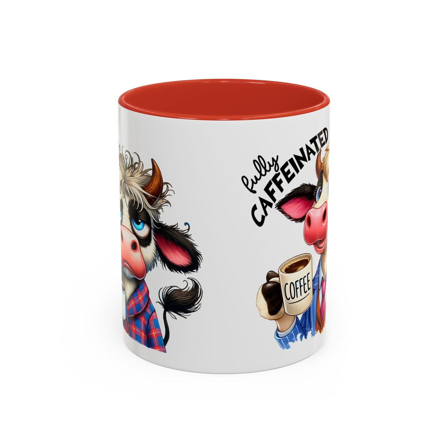 Caffeinated Cow Mug, Cute Animal Coffee Cup, Farmhouse Kitchen Gift, Fun Ceramic Mug for Coffee Lovers, Unique Drinkware for Holidays