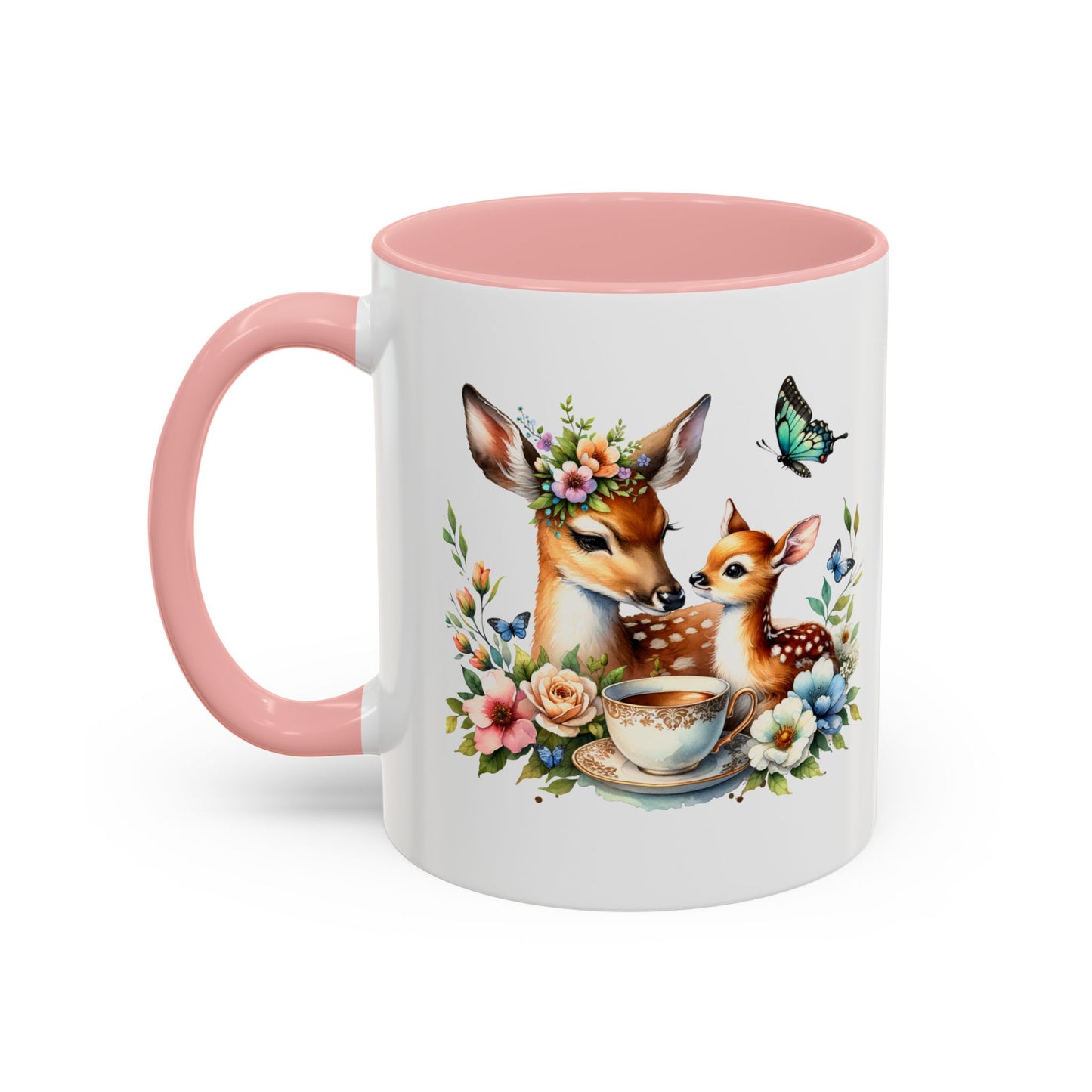 Charming Forest Friends Mug, Gift for Nature Lovers, Cute Coffee Mug, Deer and Floral Design, Mother's Day Present