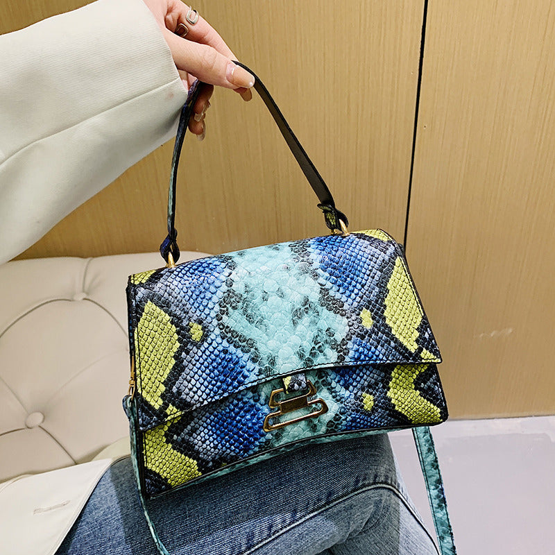 Women's Snake Pattern Gourd Lock Handbag One Shoulder Diagonal