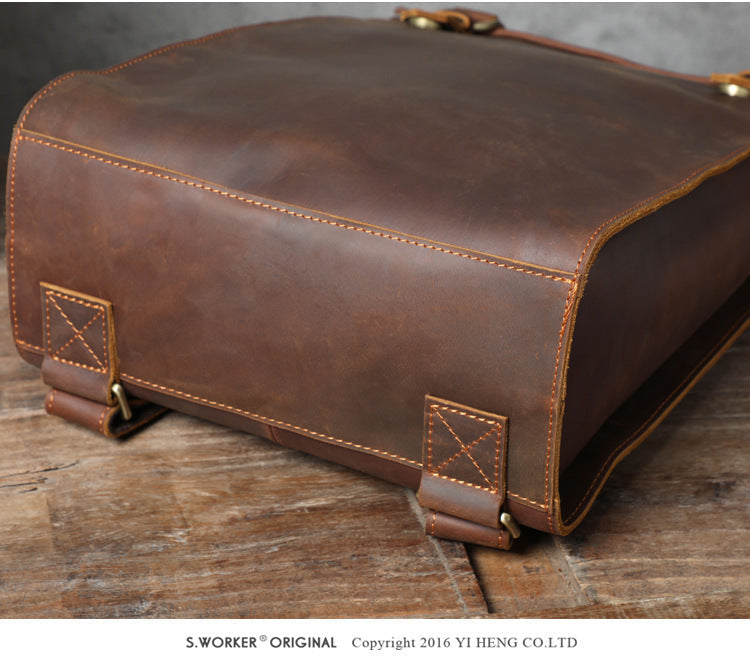 Personality Cowhide School Bag Leather Retro Men JFA UNIjuntos Entreprise