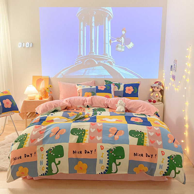 Three-piece Thermal Flannel Sheet And Quilt Cover