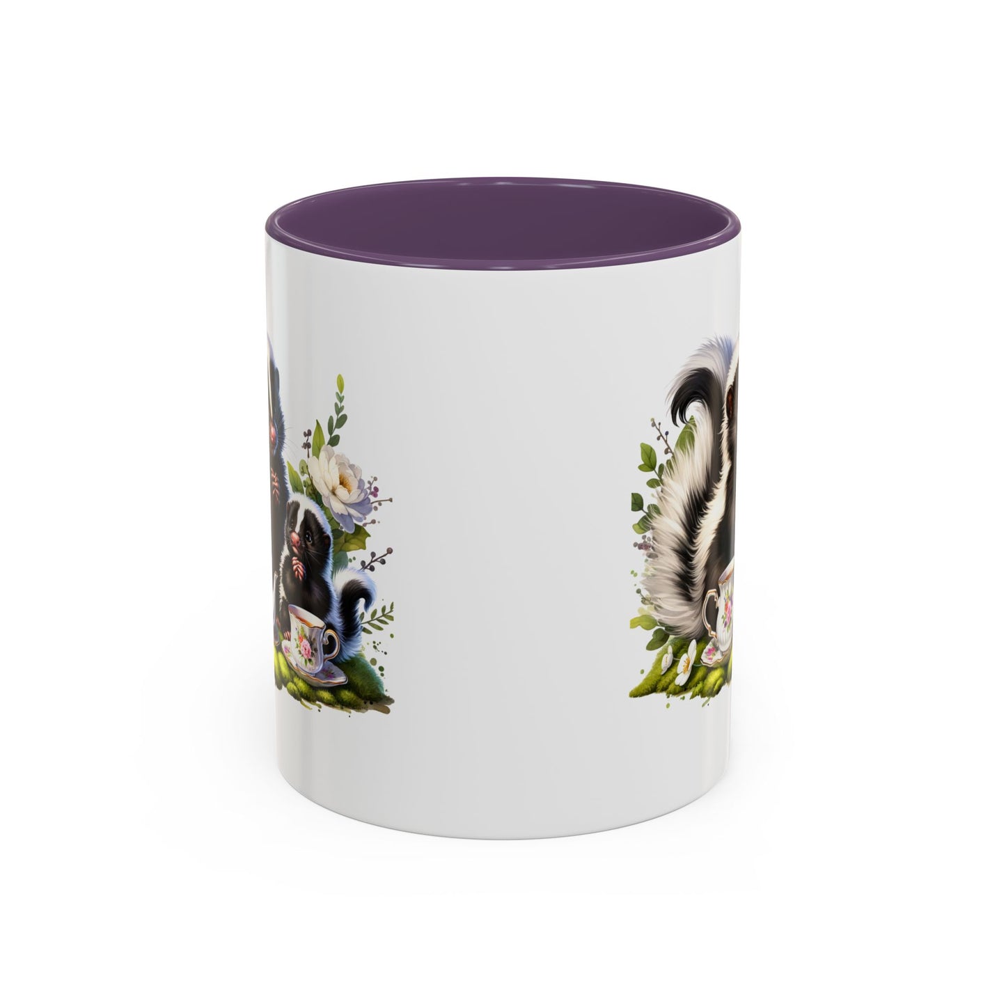 Whimsical Skunk Accent Coffee Mug - Cute Animal Art, Gift for Nature Lovers, Floral Design, Tea and Coffee Enthusiasts, Home Decor