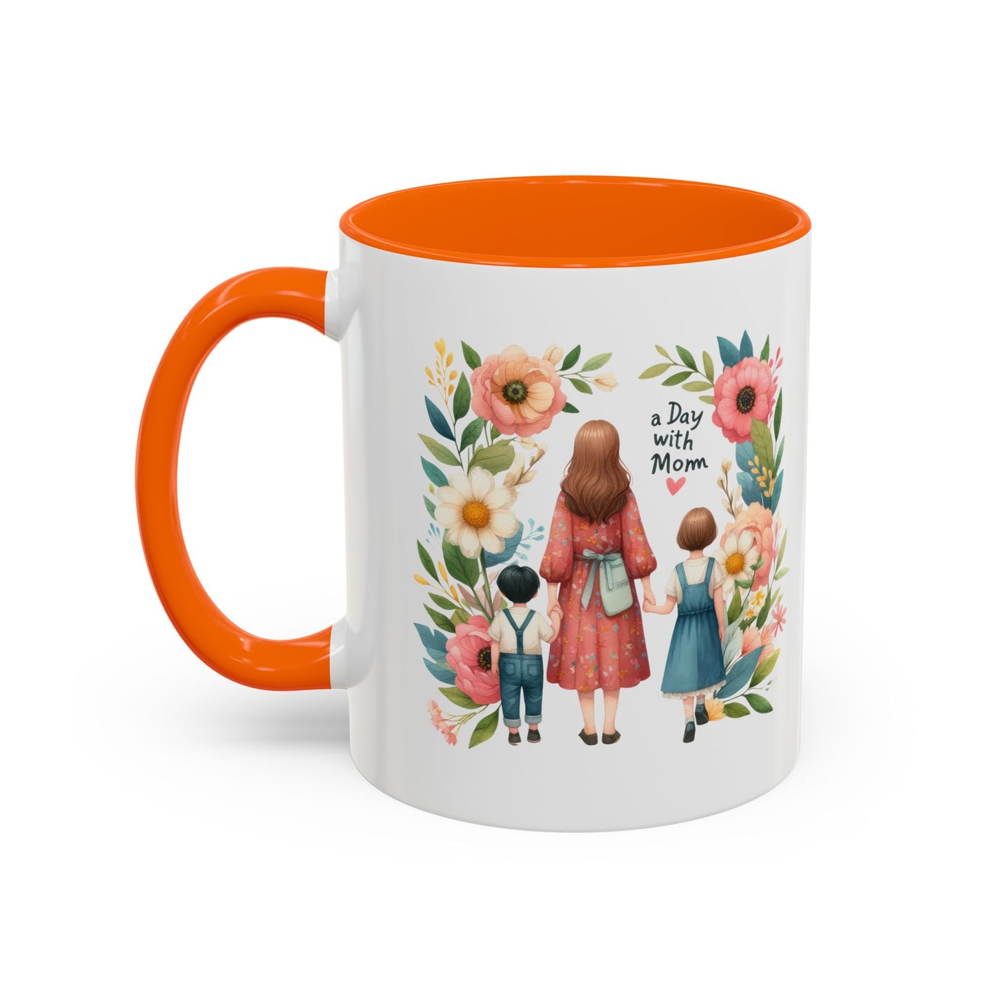 A Day with Mom Accent Coffee Mug - Floral Design, Gift for Mom, Mother's Day, Family Moments, Coffee Lover