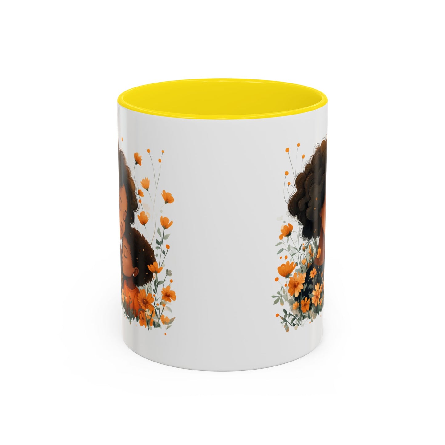 Mom & Child Floral Accent Coffee Mug, Cute Gift for Mother's Day, Spring Decoration, Warm Keepsake, Floral Artwork Mug