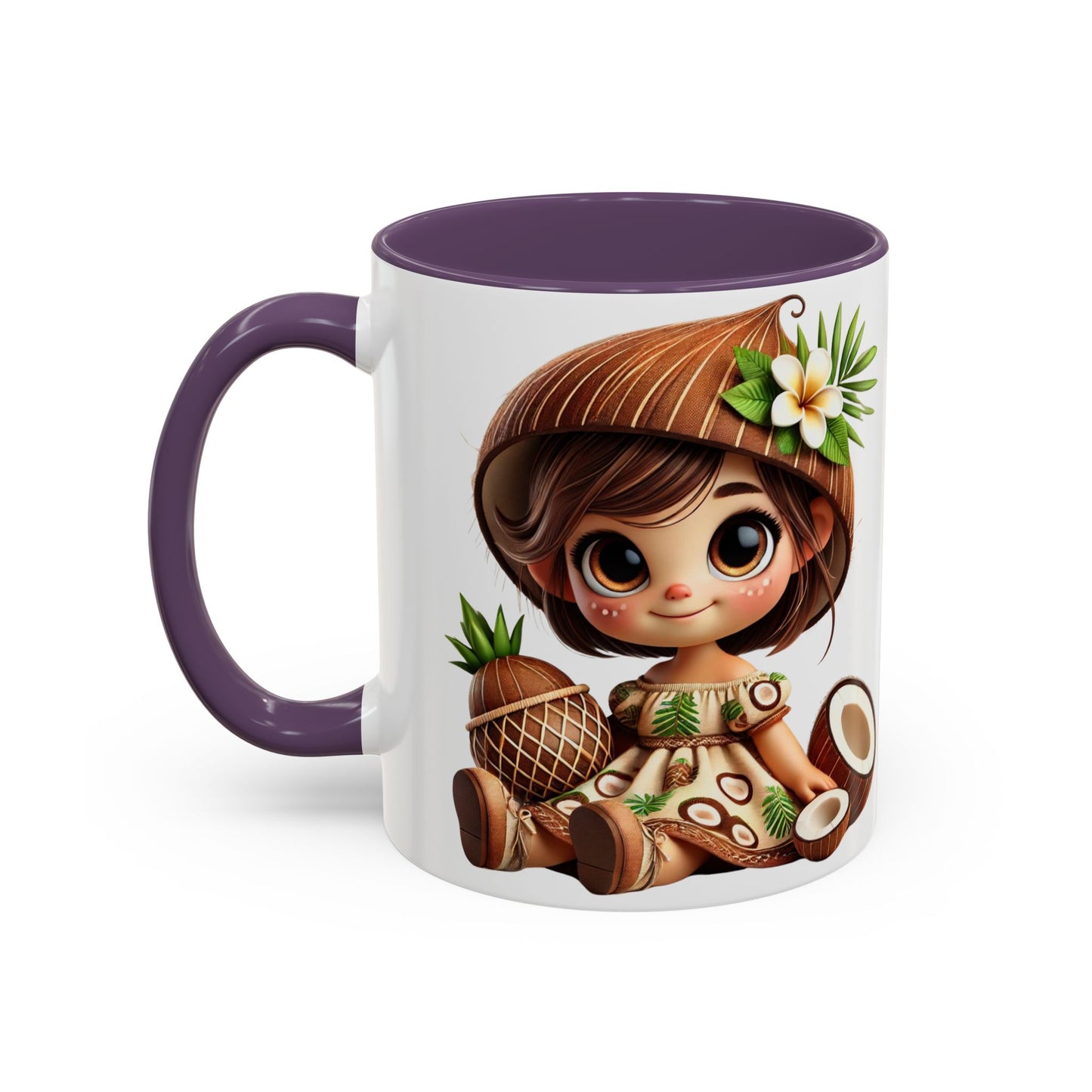 Tropical Kid's Accent Coffee Mug - Cute Animated Design with Pineapple & Coconut