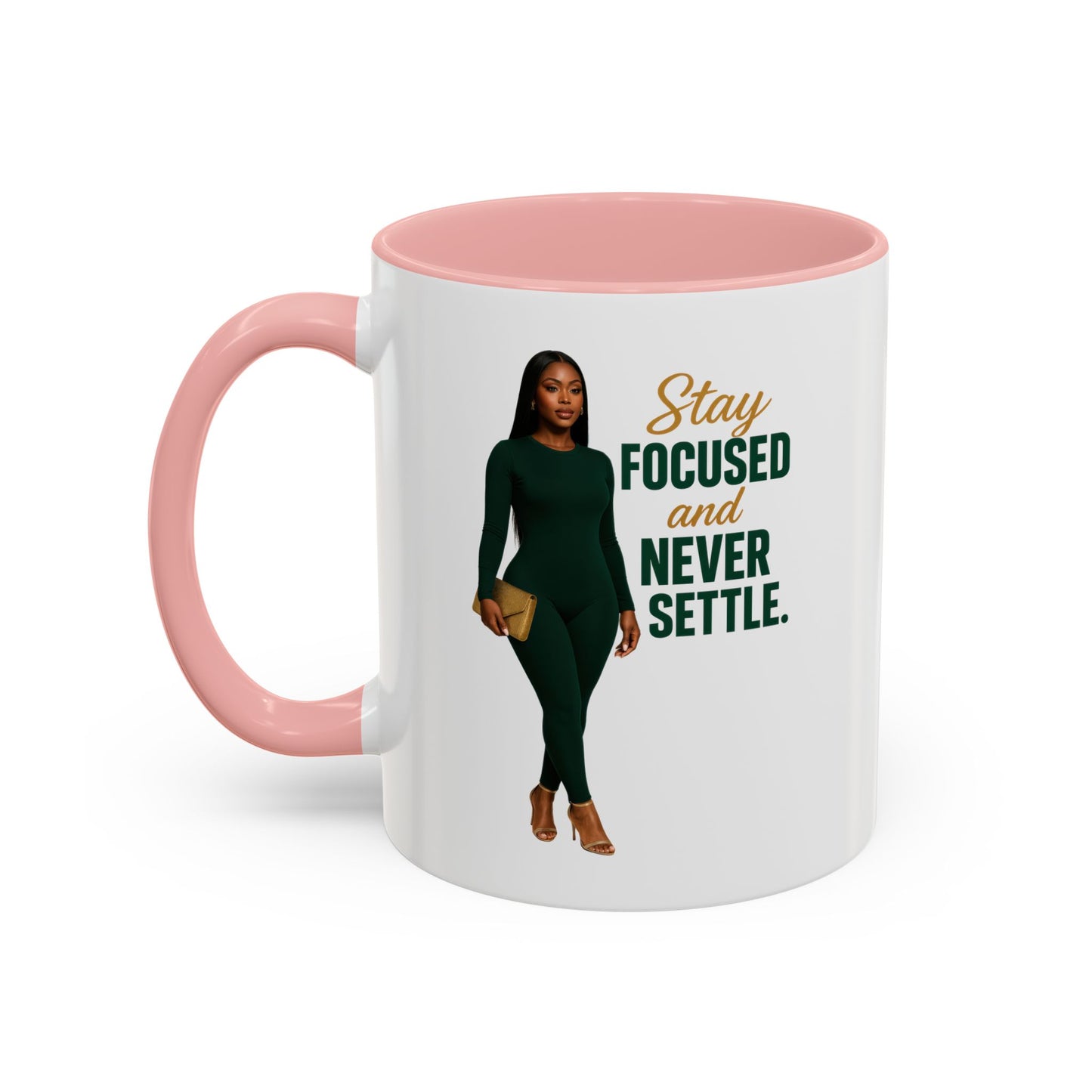 Motivational Accent Coffee Mug - Stay Focused and Never Settle | Inspirational Gift, Coffee Lover, Office Decor, Home Kitchen