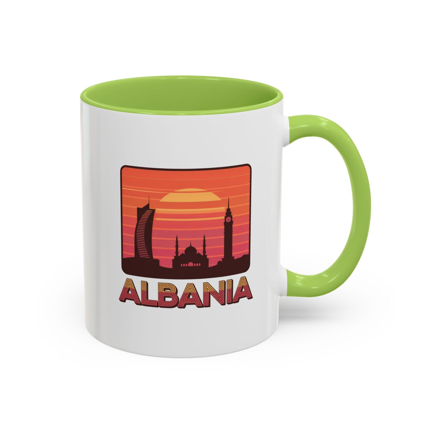 Albania Sunrise Accent Coffee Mug | Retro Travel Mug | Gift for Coffee Lovers | Unique Home Decor | Custom Souvenir for Albania Enthusiasts