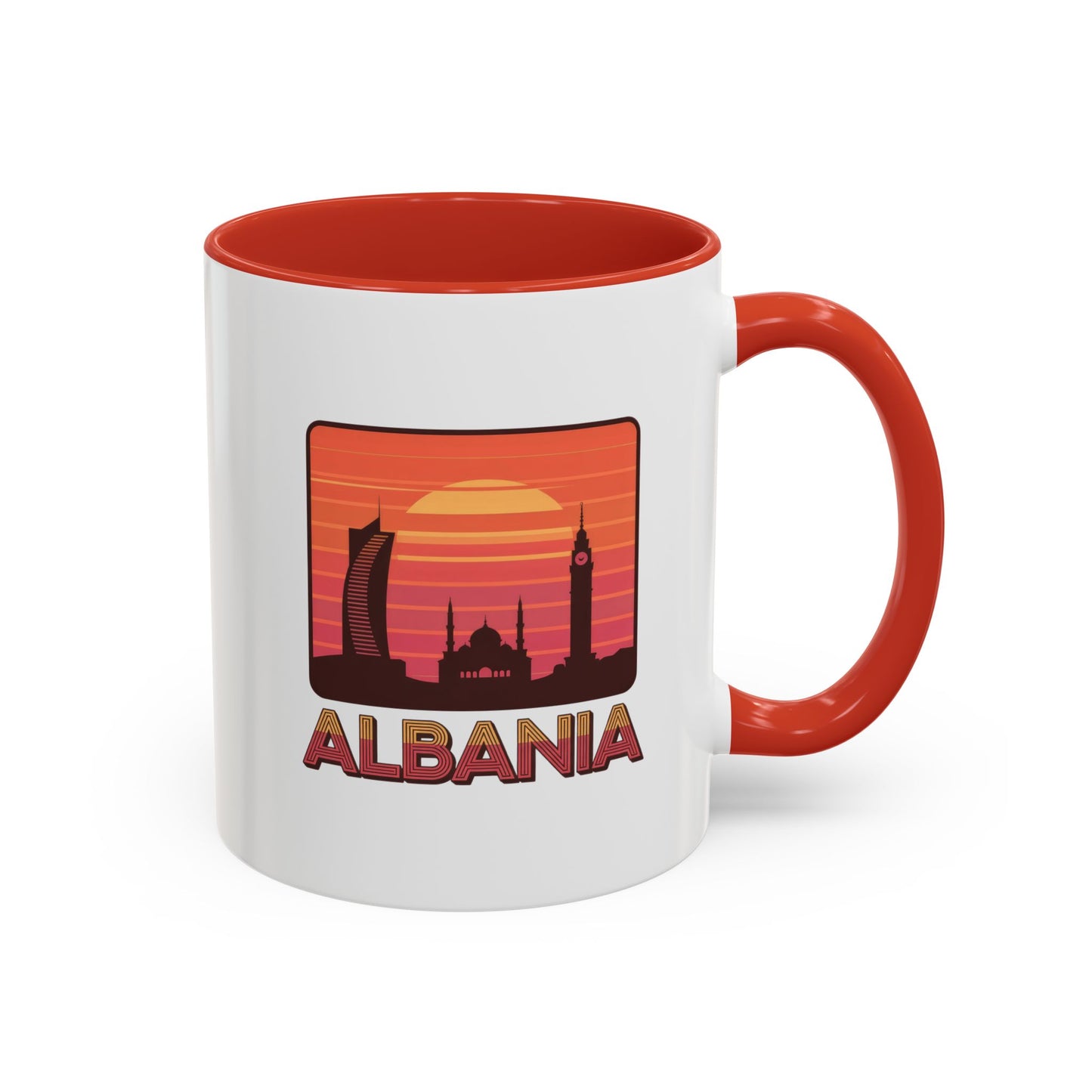 Albania Sunrise Accent Coffee Mug | Retro Travel Mug | Gift for Coffee Lovers | Unique Home Decor | Custom Souvenir for Albania Enthusiasts
