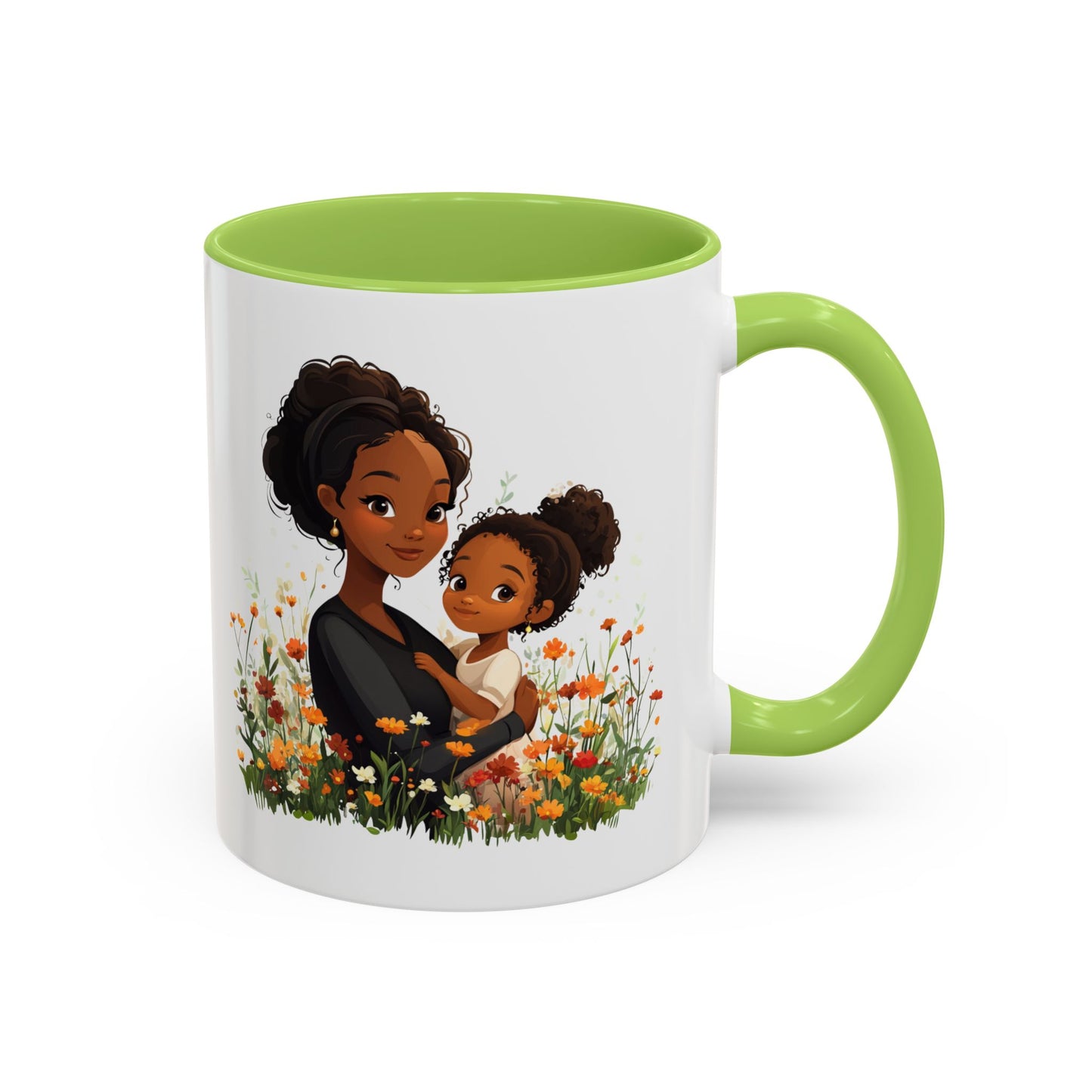 Floral Family Accent Coffee Mug, Black Handle Mug, Mama and Child Gift, Mother's Day, Cozy Home Decor, Cute Coffee Cup