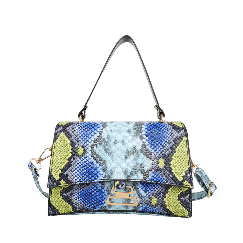 Women's Snake Pattern Gourd Lock Handbag One Shoulder Diagonal
