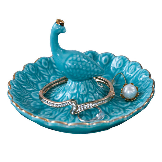 Ceramic Peacock Ring Jewelry Plate Earring Display Stand