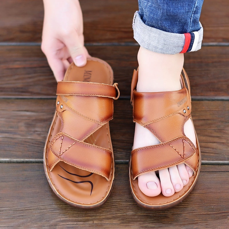 Men's Sandals Beach Shoes Top Layer Cattlehide Leather Fashion