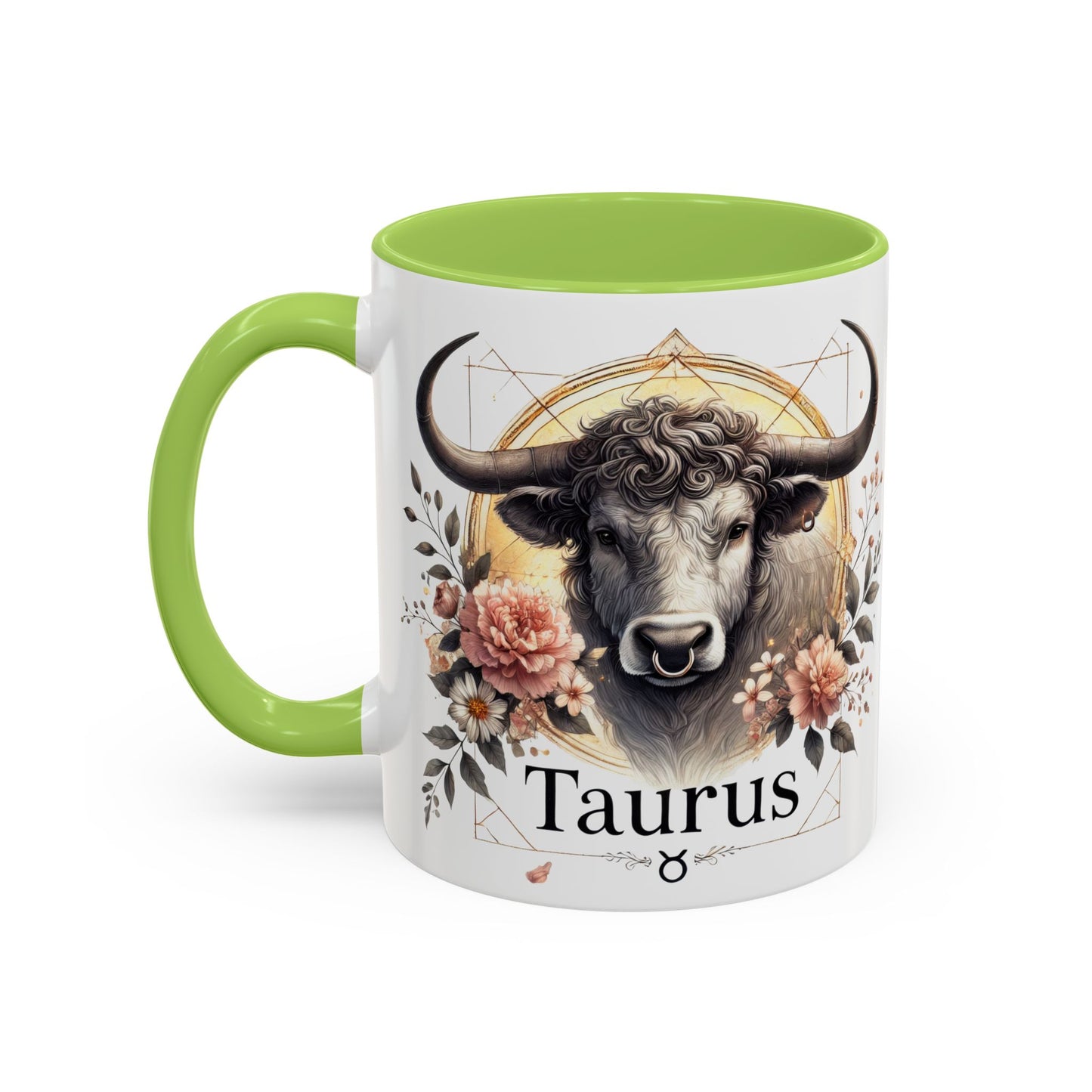 Taurus Floral Accent Coffee Mug | Astrology Gift for Taurus Fans | Office, Birthday, Zodiac Decor, Personalized Mug, Home & Kitchen