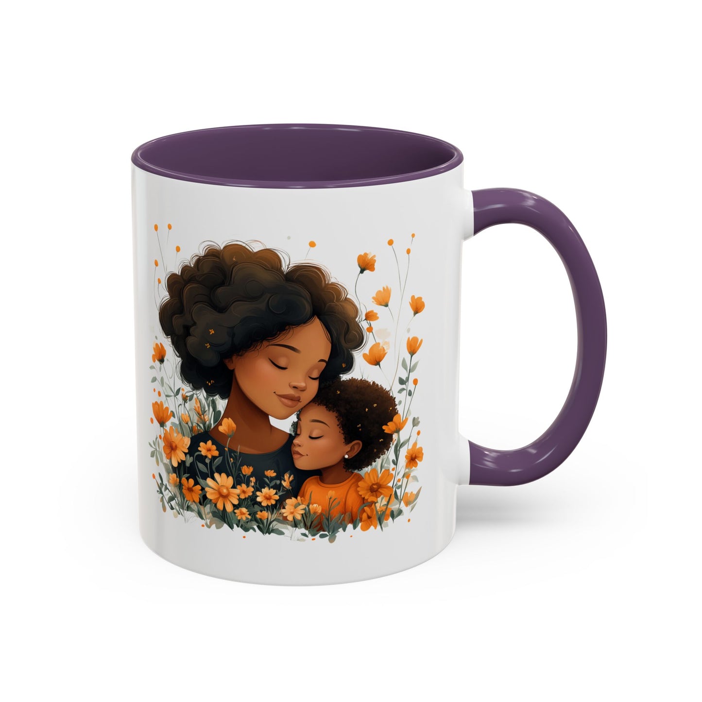 Mom & Child Floral Accent Coffee Mug, Cute Gift for Mother's Day, Spring Decoration, Warm Keepsake, Floral Artwork Mug