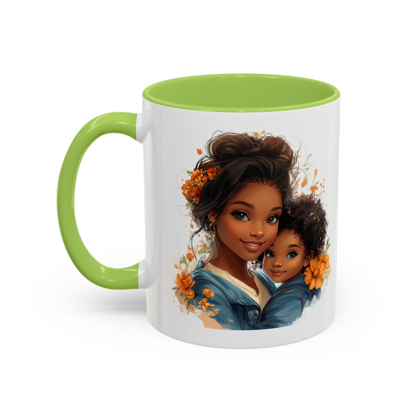 Embrace Love Accent Coffee Mug, Floral Mug, Motherhood Gift, Family Bonding, Personalized Drinkware