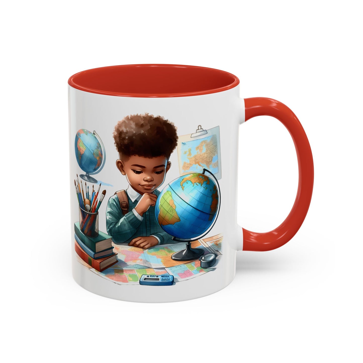 World Explorer Accent Coffee Mug - Perfect for Students, Travel Lovers, Teachers, Back to School, Gift for Kids