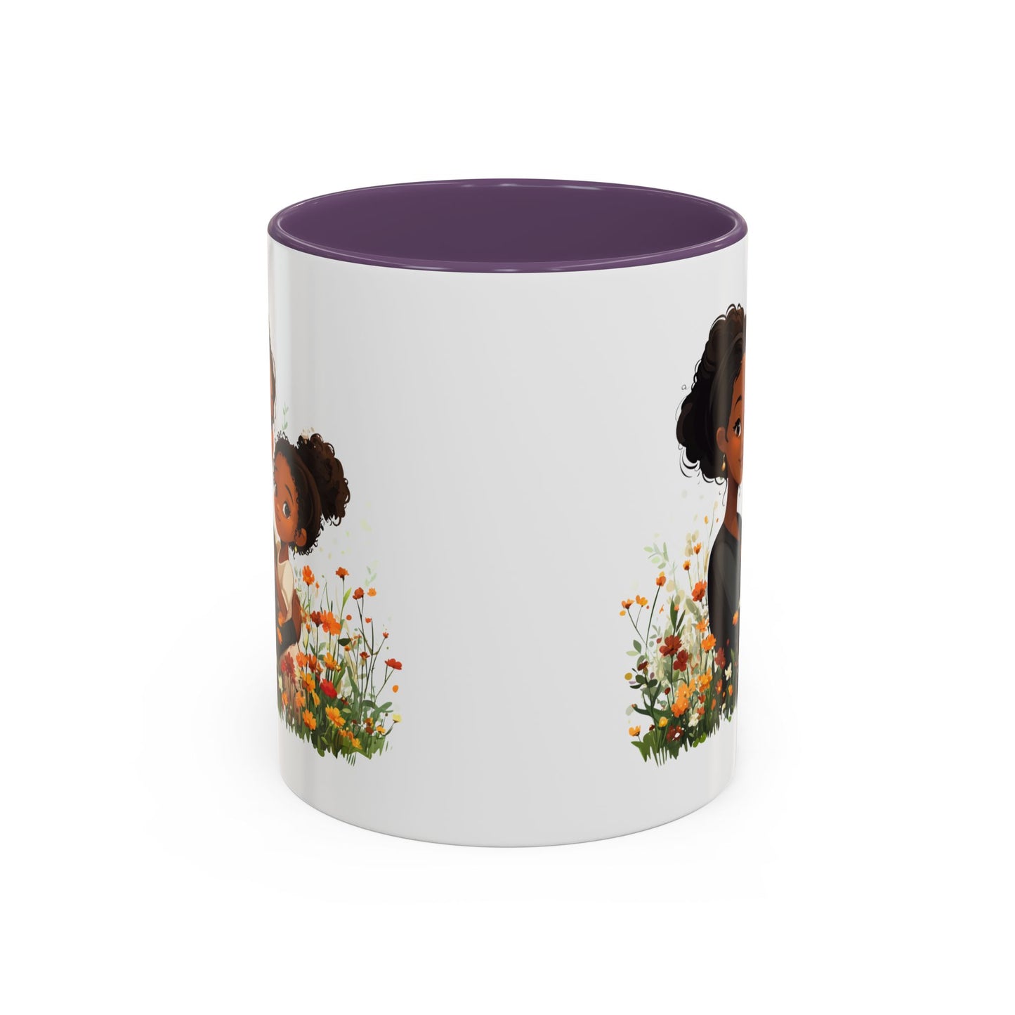 Floral Family Accent Coffee Mug, Black Handle Mug, Mama and Child Gift, Mother's Day, Cozy Home Decor, Cute Coffee Cup
