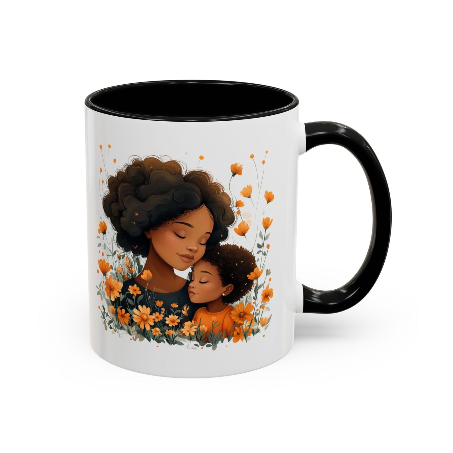 Mom & Child Floral Accent Coffee Mug, Cute Gift for Mother's Day, Spring Decoration, Warm Keepsake, Floral Artwork Mug