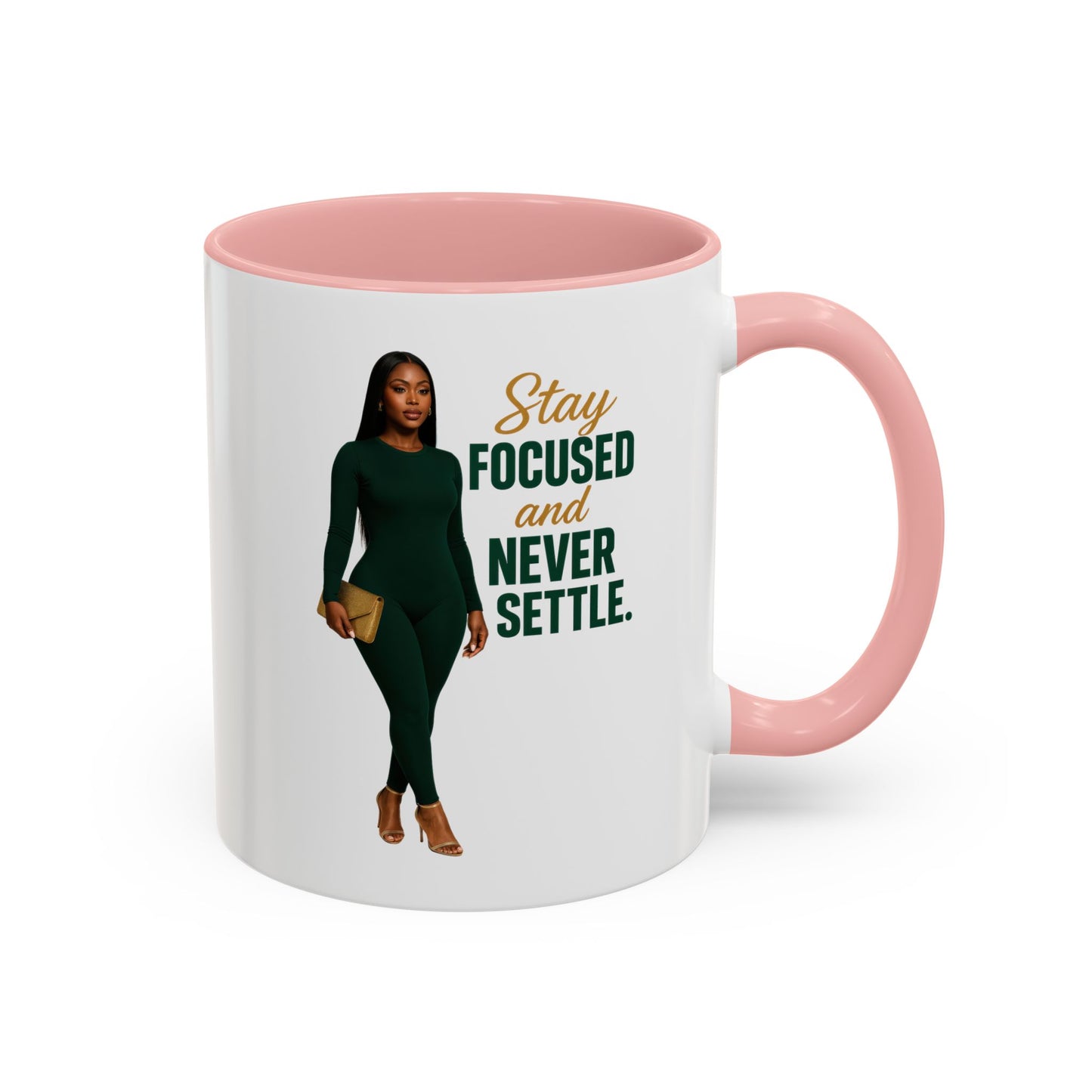 Motivational Accent Coffee Mug - Stay Focused and Never Settle | Inspirational Gift, Coffee Lover, Office Decor, Home Kitchen