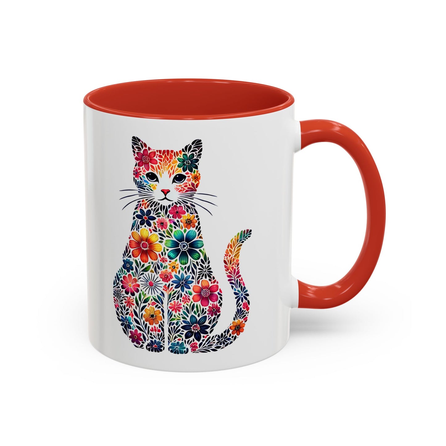 Floral Cat Coffee Mug, Colorful Cat Lover Mug, Gift for Cat Owners, Cat-Themed Kitchenware, Unique Animal Mug, Cozy Beverage Cup