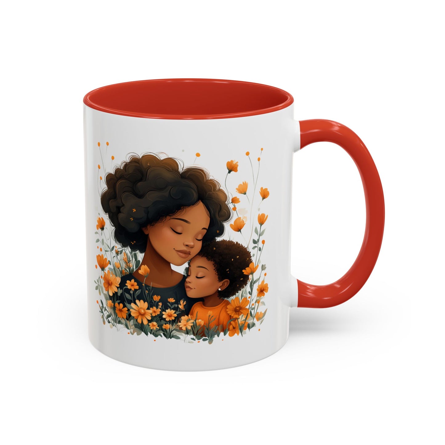 Mom & Child Floral Accent Coffee Mug, Cute Gift for Mother's Day, Spring Decoration, Warm Keepsake, Floral Artwork Mug