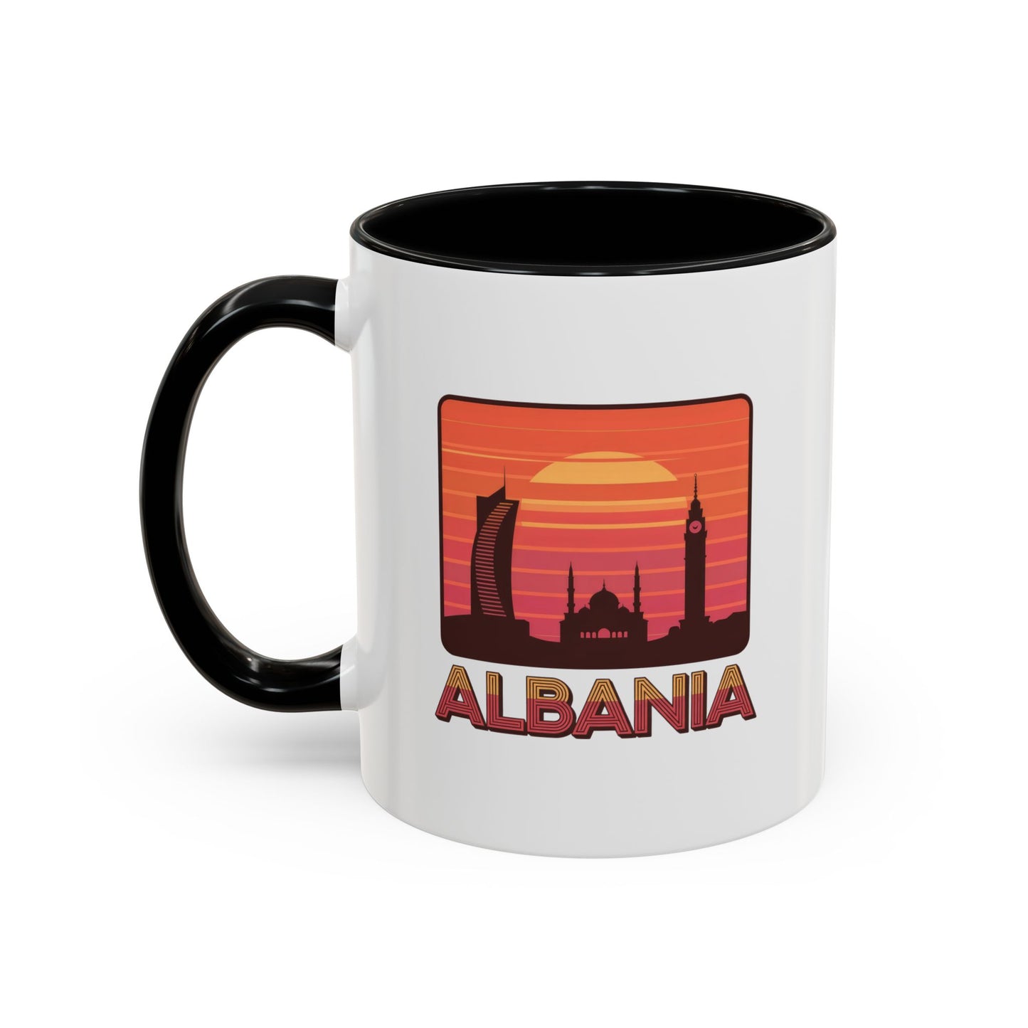 Albania Sunrise Accent Coffee Mug | Retro Travel Mug | Gift for Coffee Lovers | Unique Home Decor | Custom Souvenir for Albania Enthusiasts