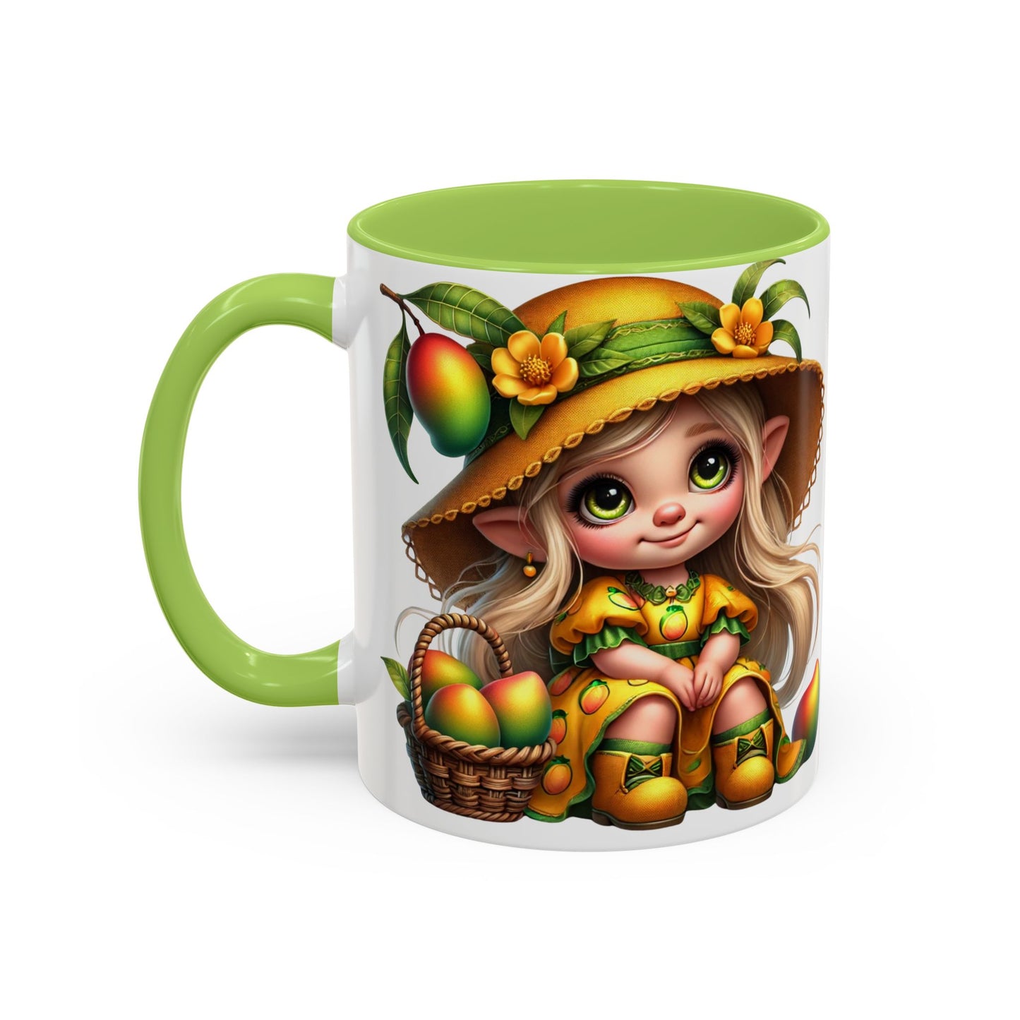 Whimsical Mango Fairy Coffee Mug - Cute Illustrative Design for Fruit Lovers