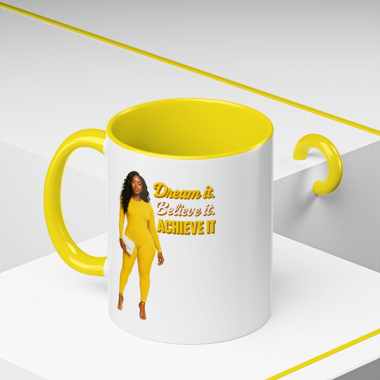 Inspiring Accent Coffee Mug - Dream It, Believe It, Achieve It, Motivational Gift, Coffee Lovers, Home Office Decor