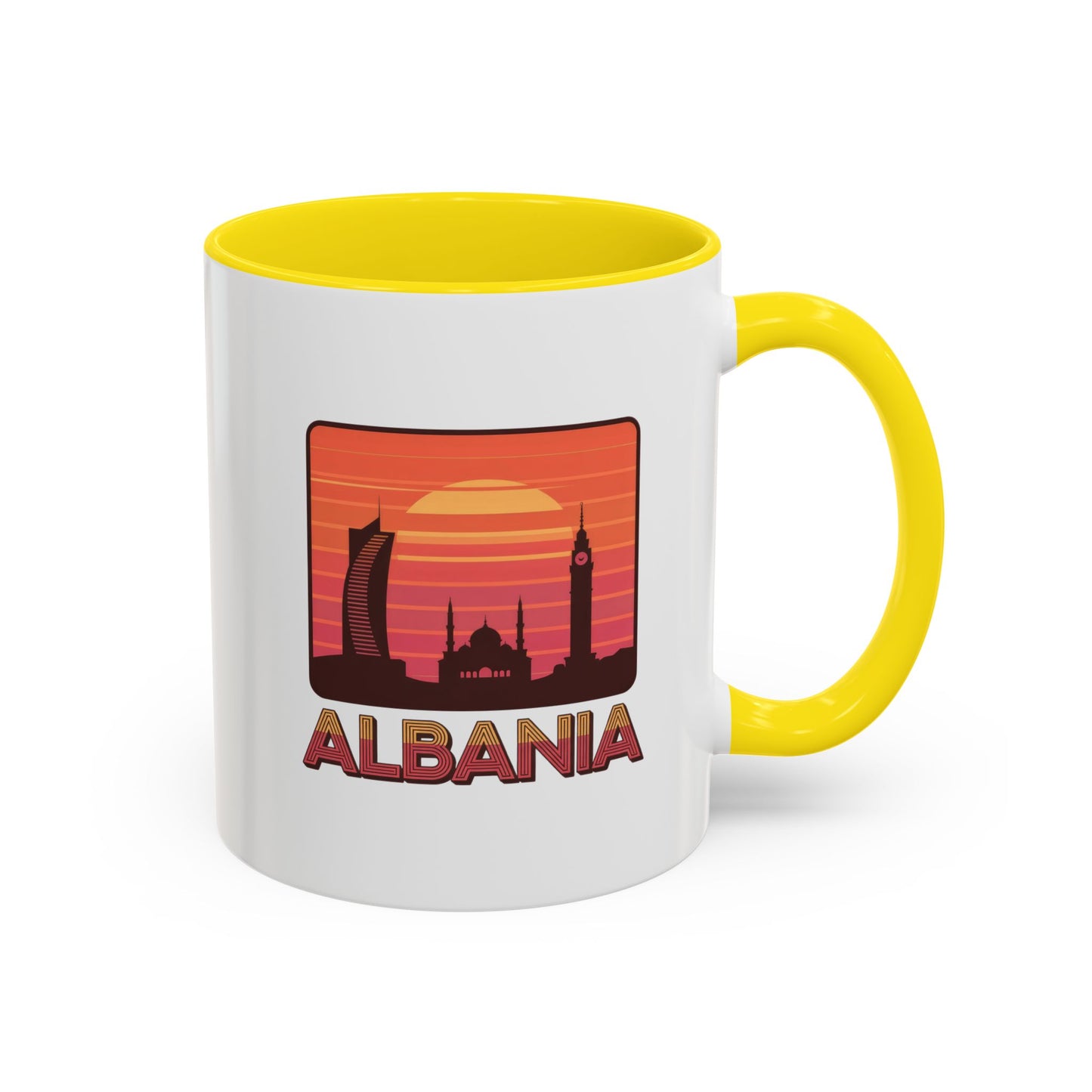 Albania Sunrise Accent Coffee Mug | Retro Travel Mug | Gift for Coffee Lovers | Unique Home Decor | Custom Souvenir for Albania Enthusiasts