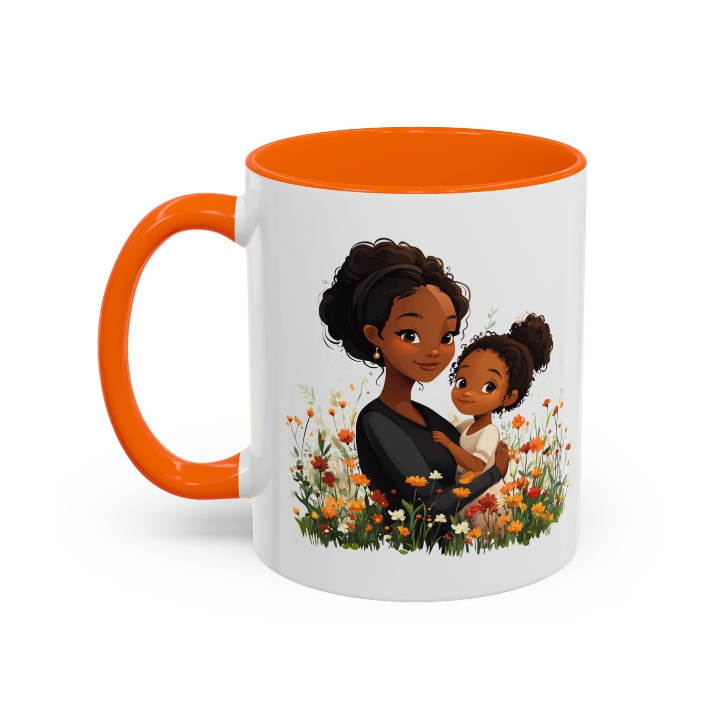 Floral Family Accent Coffee Mug, Black Handle Mug, Mama and Child Gift, Mother's Day, Cozy Home Decor, Cute Coffee Cup