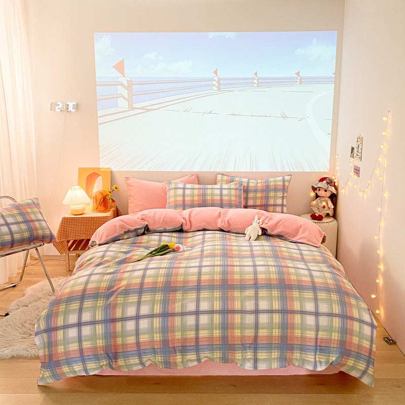 Three-piece Thermal Flannel Sheet And Quilt Cover