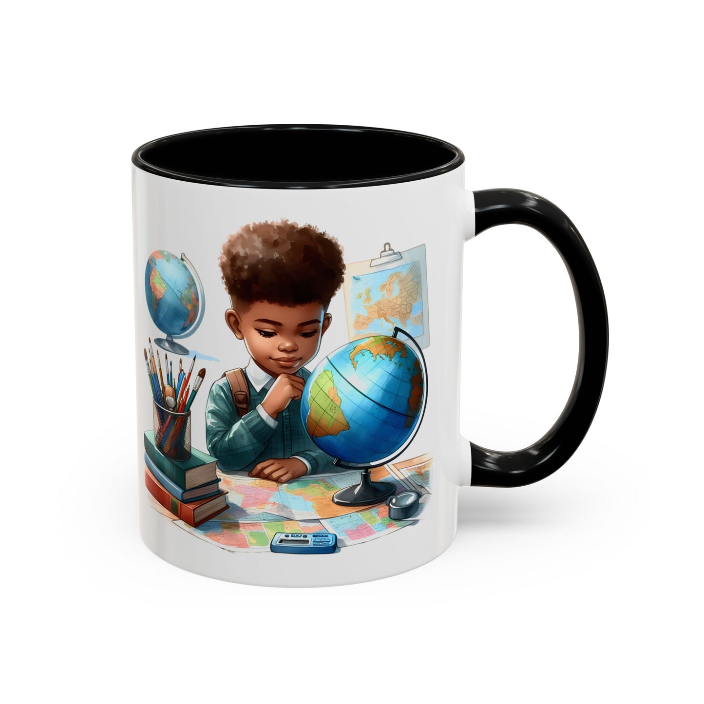 World Explorer Accent Coffee Mug - Perfect for Students, Travel Lovers, Teachers, Back to School, Gift for Kids