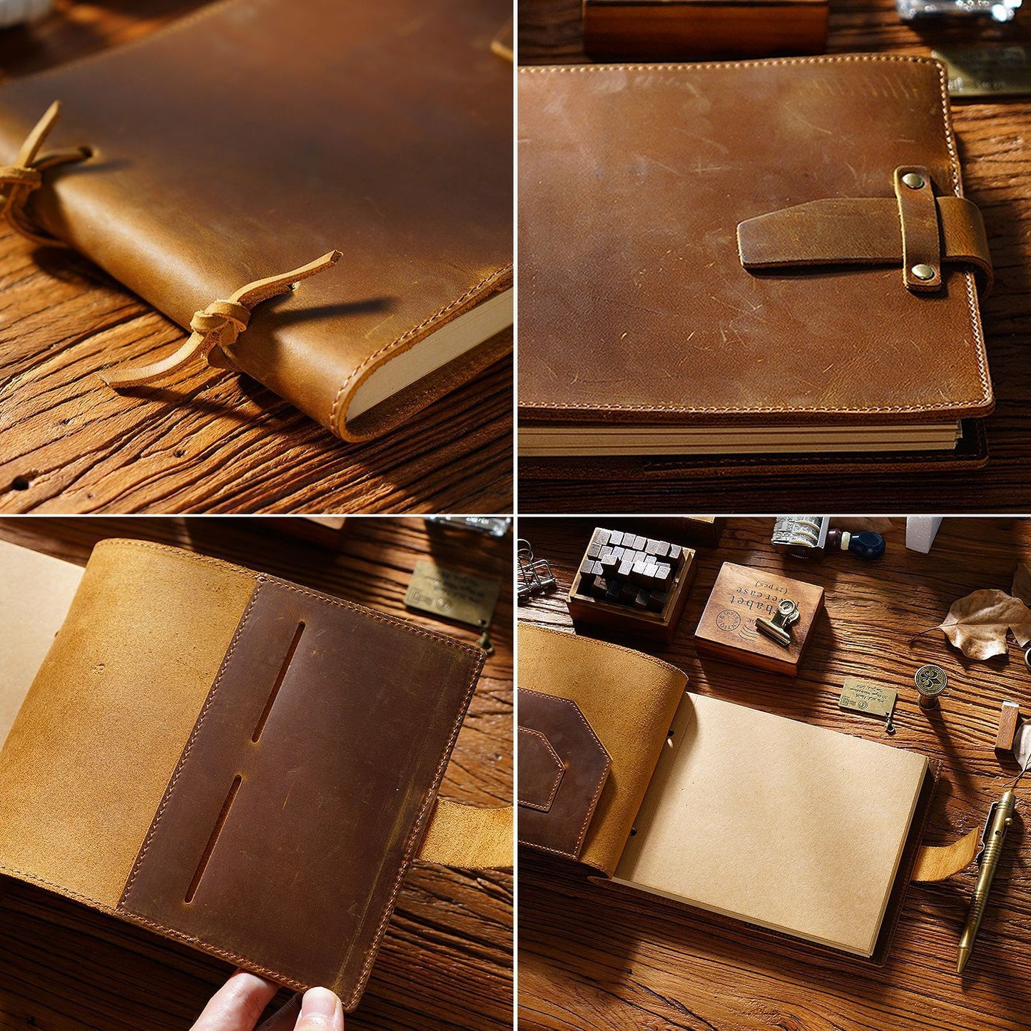 Vintage Handmade Leather Book Genuine Leather Rope Notes Painting