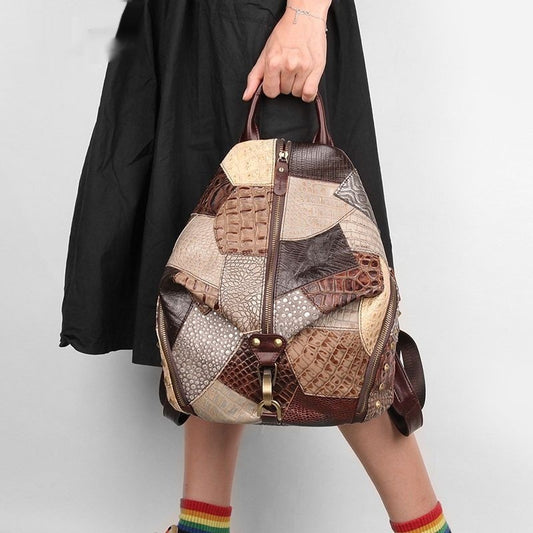 Retro Leather Backpackage Women's Large-capacity Backpack