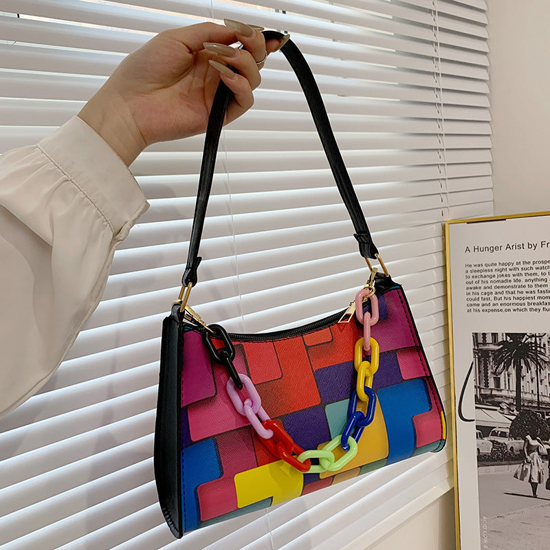 Fashion Check Contrast Color Small Square Bag Trend