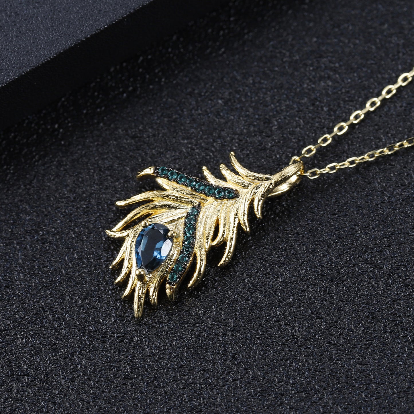 Spot Design London Blue Topaz 925 Silver Making Feather Series Jewelry Set