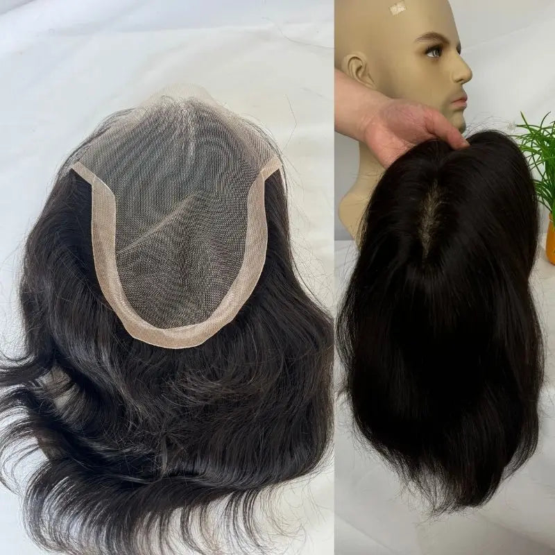 Nchancelier-Perruques en dentelle avec PU pour hommes, toupet 100% cheveux humains indiens, taille de base 8x6 pouces, cheveux noirs naturels Hive JFA & TA Store