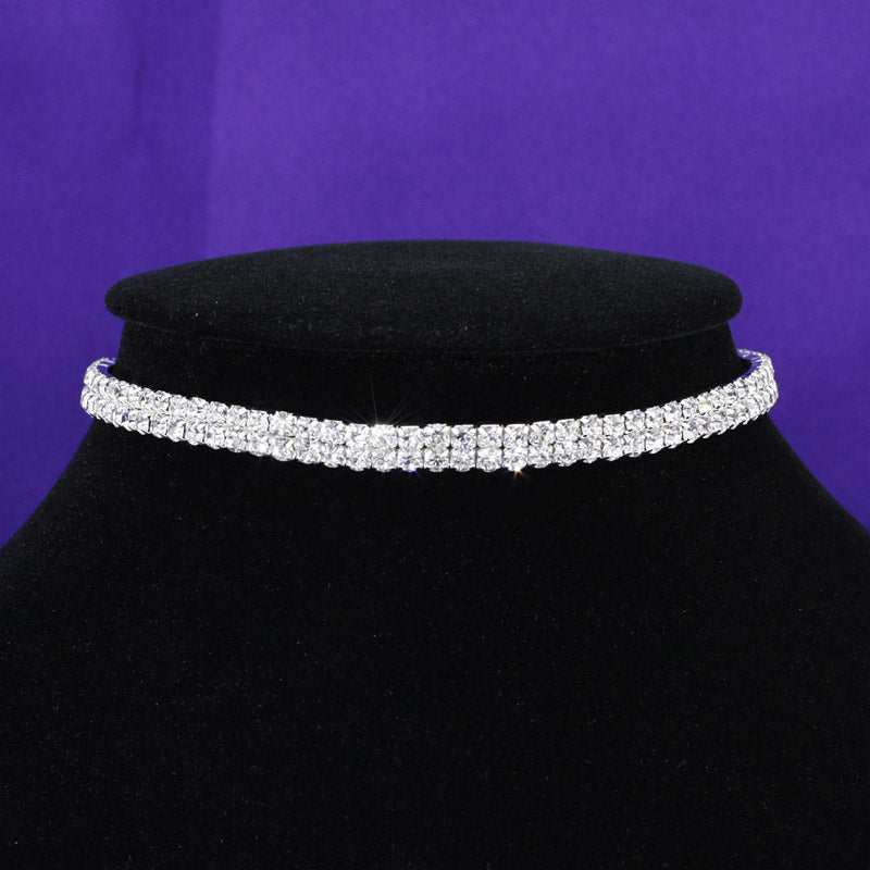 Bridal Wedding 2 Row Stretch Rhinestone Choker XC001-0