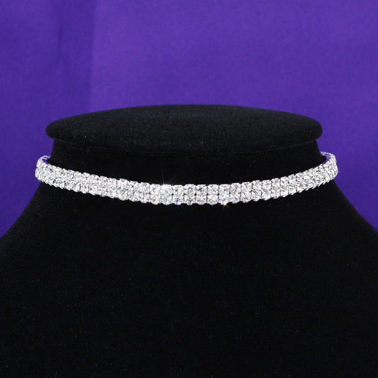 Bridal Wedding 2 Row Stretch Rhinestone Choker XC001-0